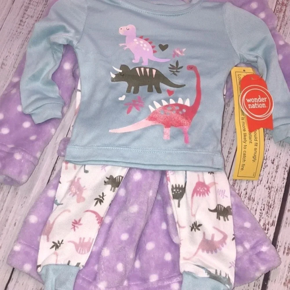 Wonder Nation 3 piece set pajamas & robe for little girls 12 months new with tag